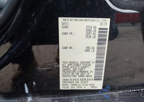 2020 Nissan Altima Sr Vc-Turbo Fwd from USA, damaged, VIN 1N4AL4CV4LN309364